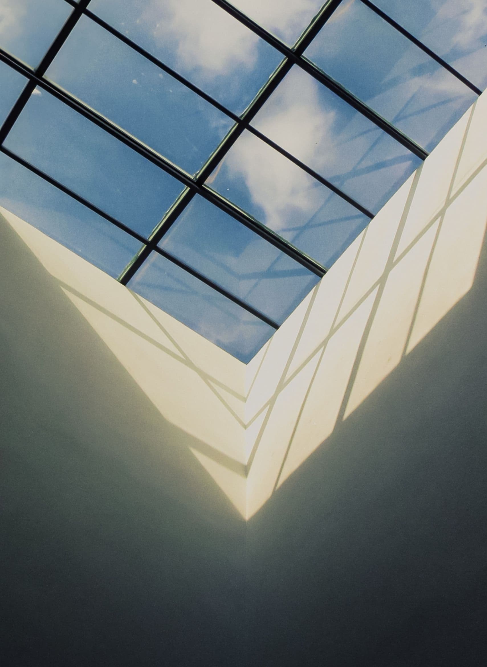 Skylight corner against a blue sky